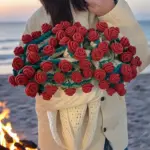 Hand-Knitted Rose Blanket DIY Kit & Ready-Made Gift for Mother's Day Valentine's Day