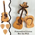 Personalized Wooden Guitar Pick Box – Acoustic Guitar-Shaped Holder & Stand