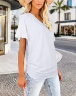 Women's Soft V-Neck Dolman T-Shirt – Loose Fit Side Ruching Flattering Top - Image 5